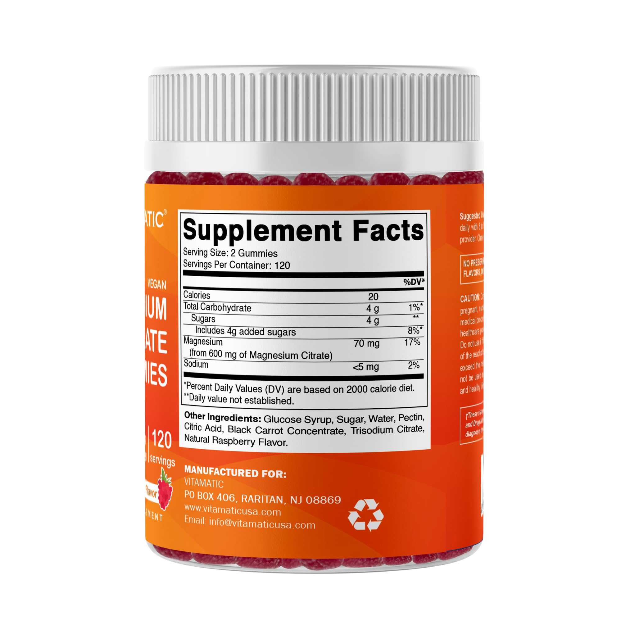 Vitamatic packaging shows 240 gummies for a durable supply.