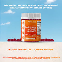 Vitamatic raspberry-flavored gummies on breakfast table; easy morning routine.