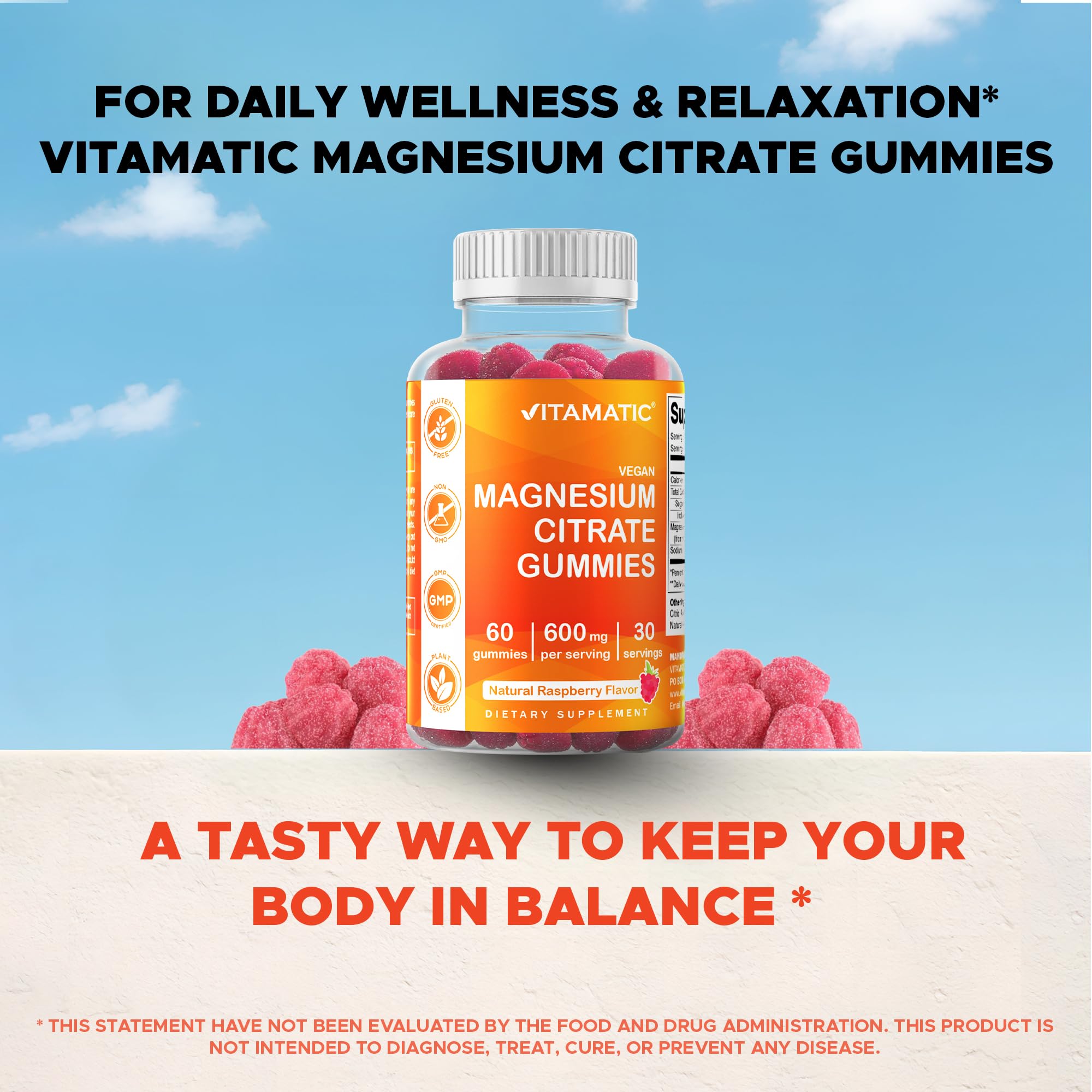Vitamatic Magnesium Gummies free from starch on packaging