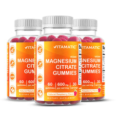 Vitamatic Magnesium Gummies raspberry taste in bottle, daily wellness option