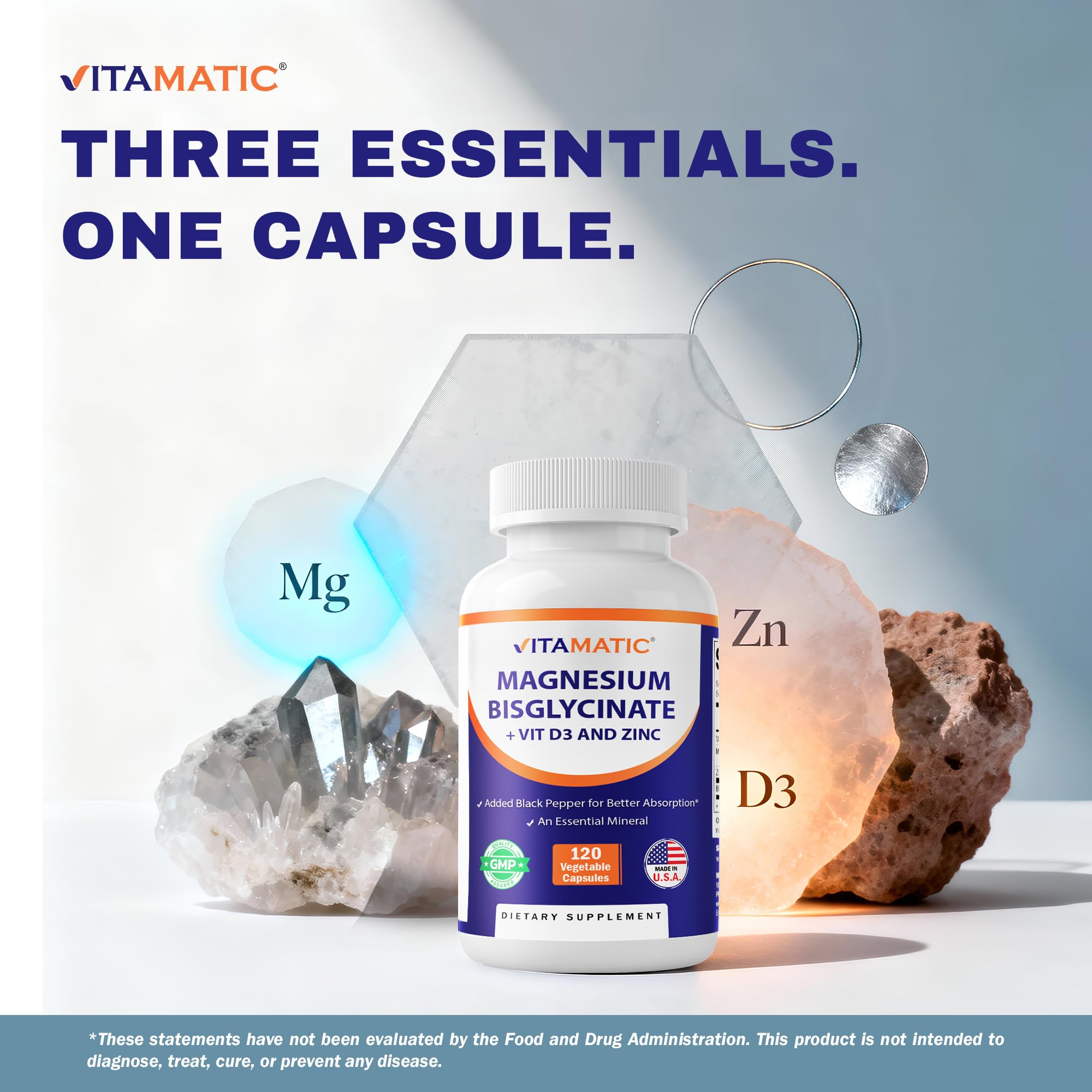 Vitamatic Magnesium nutrition label confirms gluten-free and non-GMO ingredients
