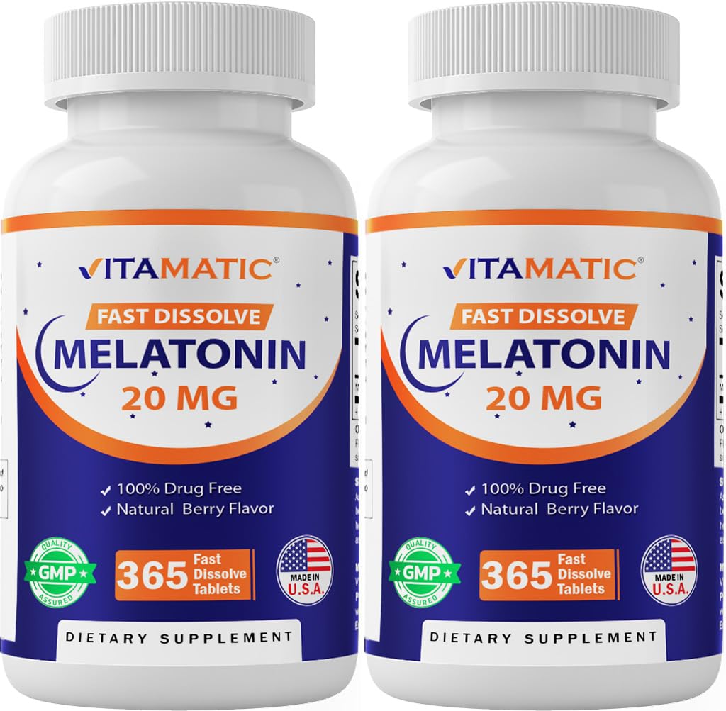 Vitamatic Melatonin 20 mg bottle front for sleep support