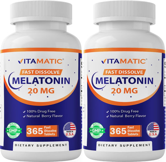 Vitamatic Melatonin 20 mg bottle front for sleep support