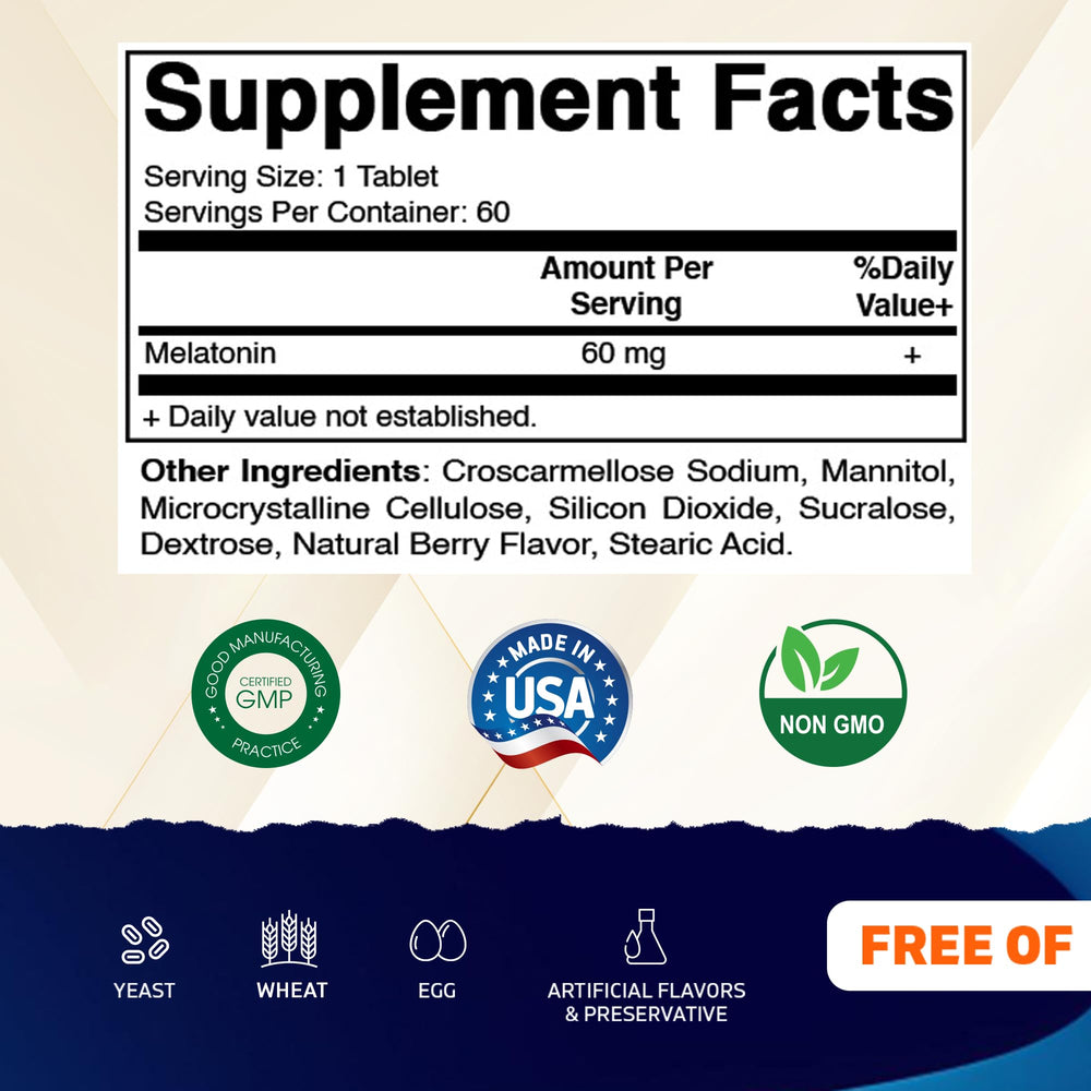 Vitamatic melatonin bottle front view highlights vegan, non-GMO, gluten-free formulation