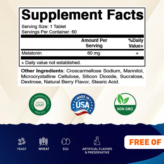 Vitamatic Melatonin berry-flavored tablets shown for pleasant bedtime routine