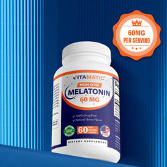 Vitamatic Melatonin non-GMO and gluten-free badge on packaging