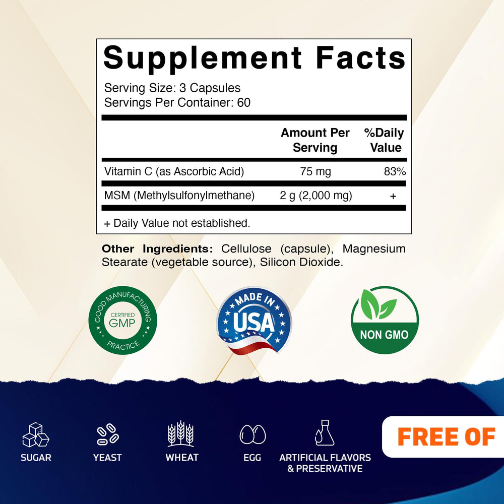 Vitamatic MSM 2000mg capsules – convenient veg capsules for daily joint care