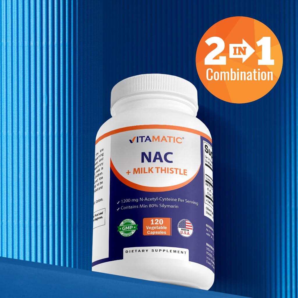 Two-bottle Vitamatic NAC pack on a clean surface