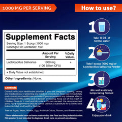 Vitamatic Lactobacillus Salivarius powder packaging supports convenient daily servings.