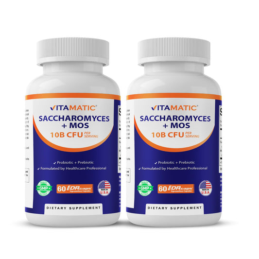 Vitamatic Saccharomyces Boulardii probiotic bottle with 60 capsules for daily gut support