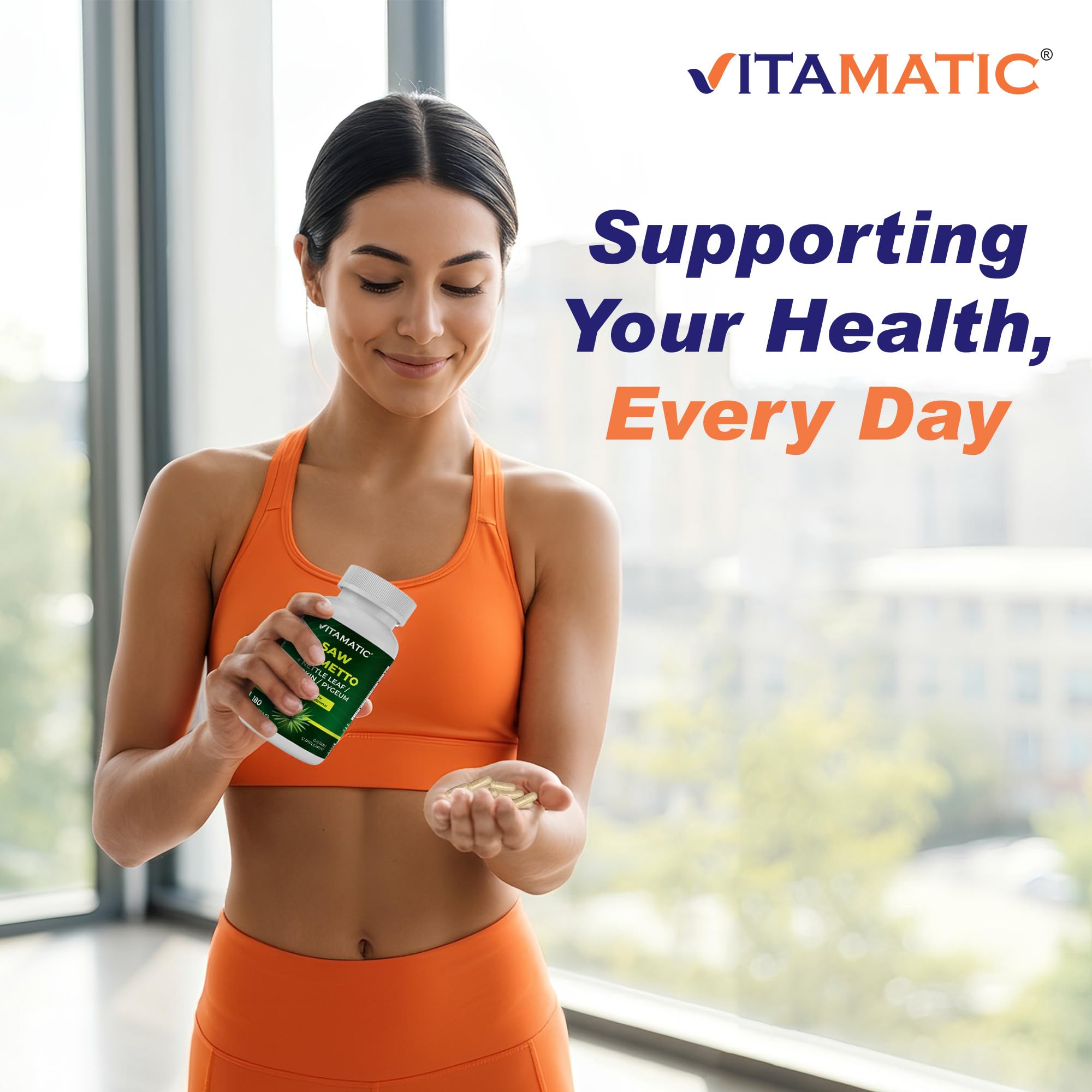 Vitamatic Saw Palmetto Extract nettle leaf icon indicating natural support