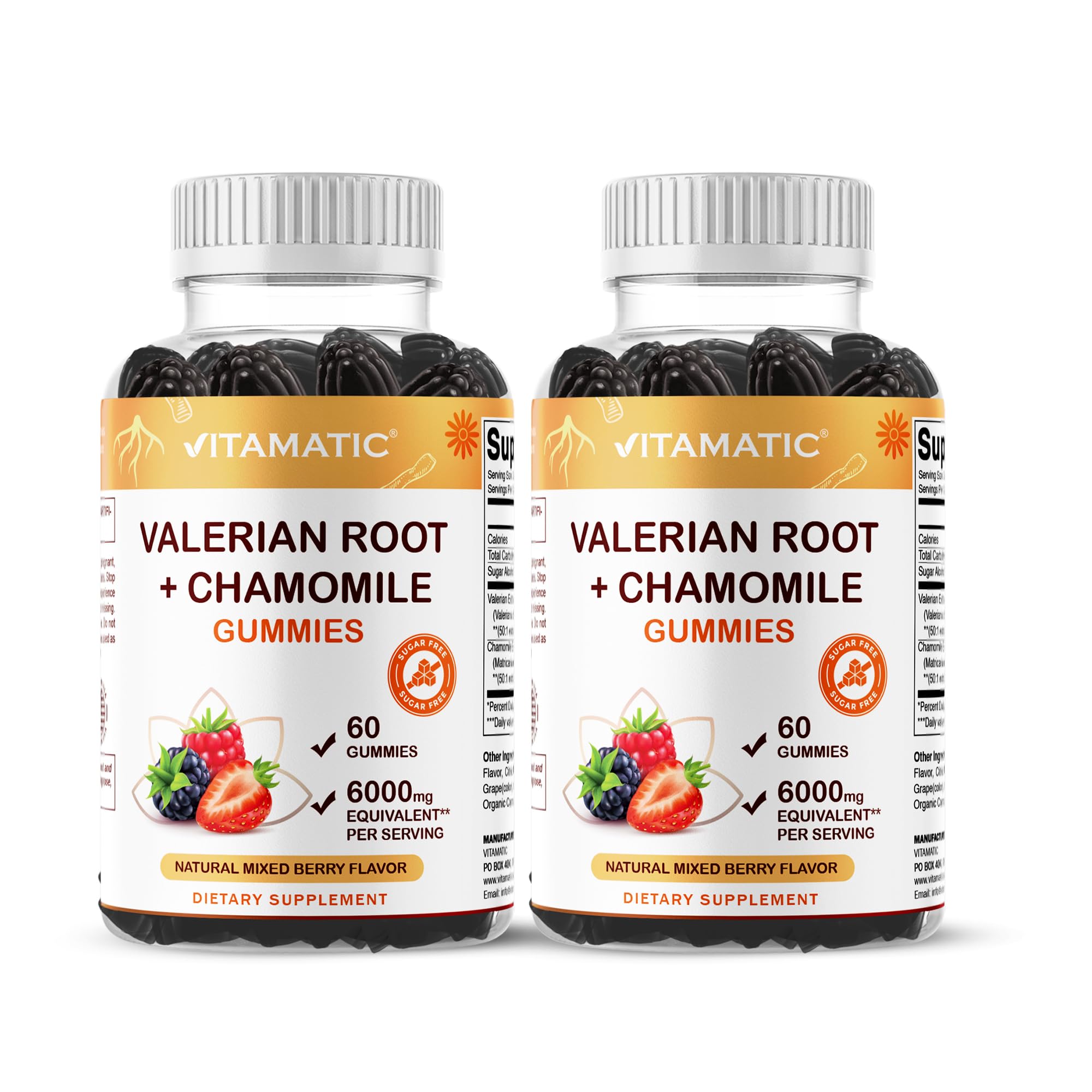 Vitamatic Valerian Root Chamomile Gummies pack front for easy bedtime routine