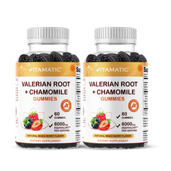 Vitamatic Valerian Root Chamomile Gummies pack front for easy bedtime routine