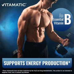 Vitamatic Vitamin B6 label detail, non-GMO and gluten-free ingredients at a glance.