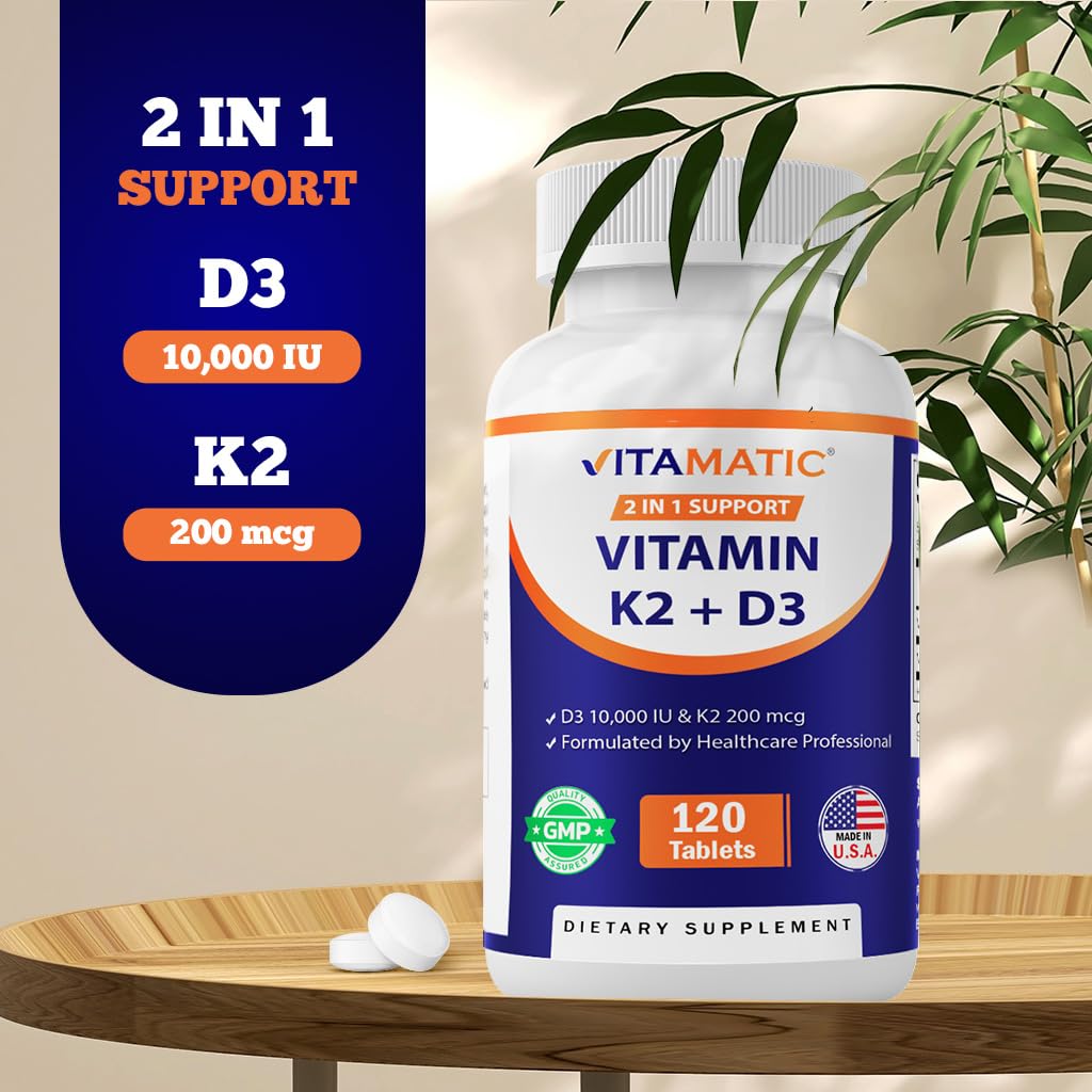 Vitamatic D3 K2 MK-7 label close-up highlighting MK-7 form