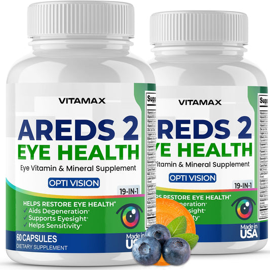 Vitamax AREDS 2 eye vitamins bottle front for daily eye health support.