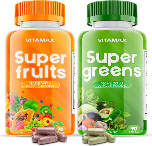 Vitamax bottle-fruit-capsules for daily antioxidant support.