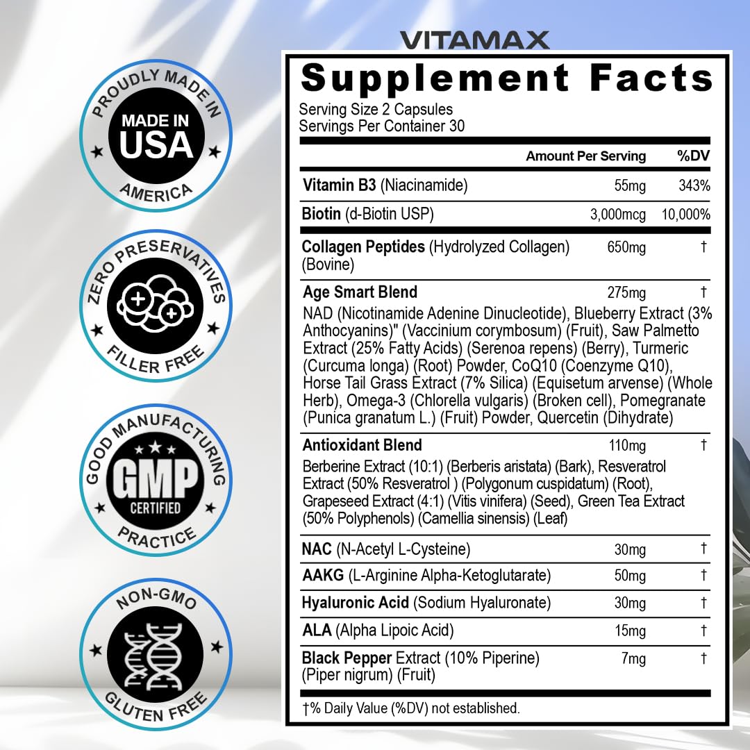 Vitamax USA facility badge signals quality manufacturing.