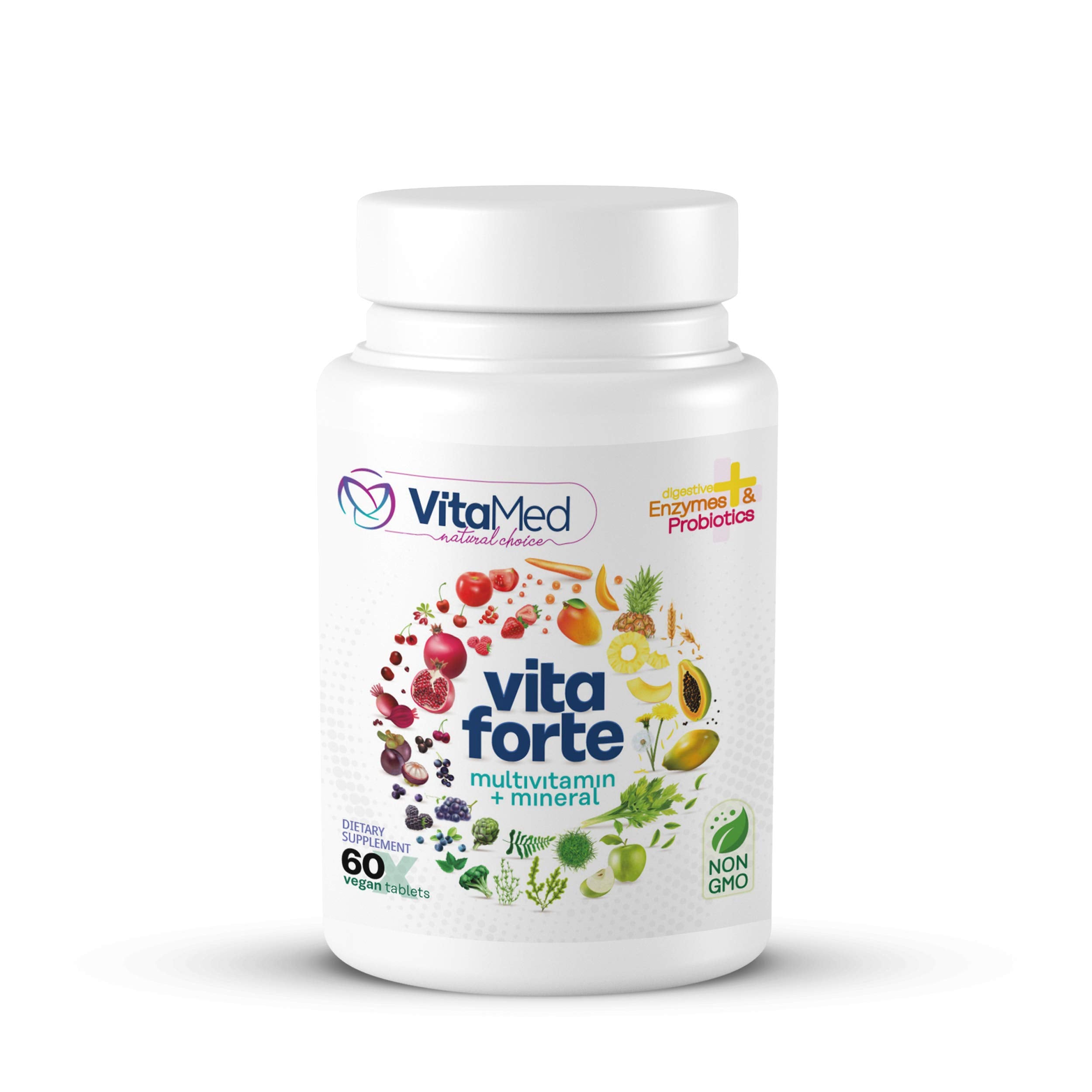 VitaMed Vita Forte bottle front showing vegan multivitamin for daily energy support