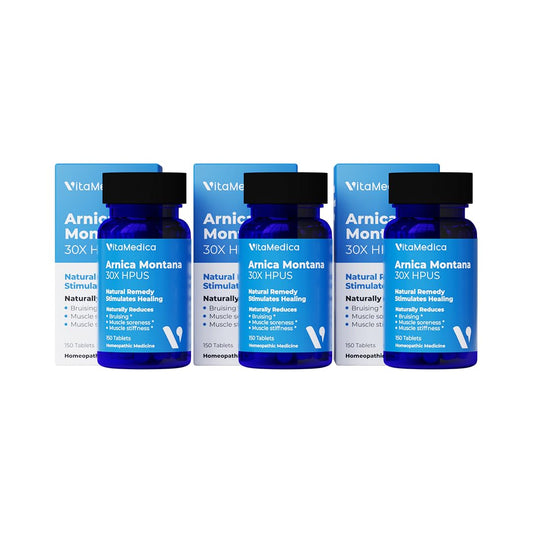 VitaMedica Arnica Montana 30X bottle shown for post-surgery bruising and swelling support