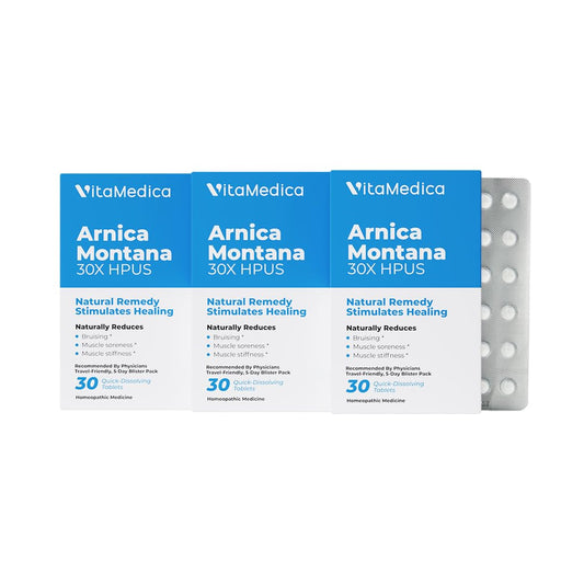 VitaMedica Arnica Montana blister pack with 30 tablets for natural recovery