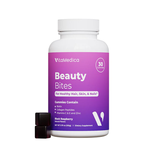VitaMedica Beauty Bites bottle shown for daily beauty support.