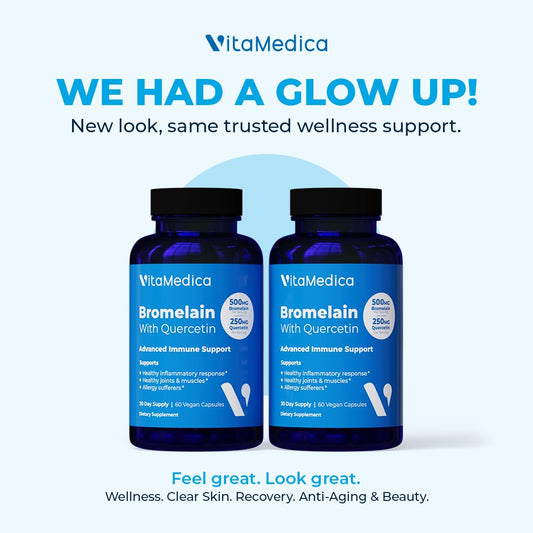 VitaMedica capsules close-up showing dosage for daily immune and joint support.