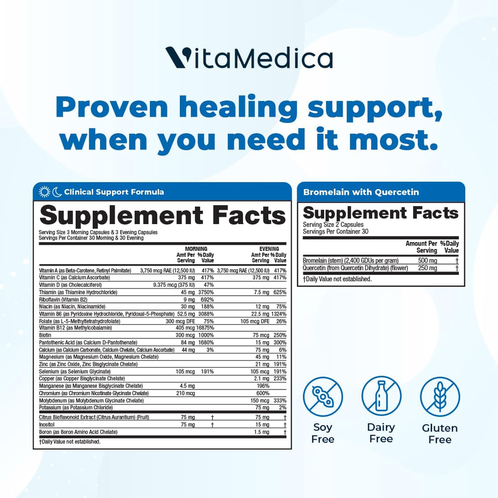 VitaMedica bromelain-quercetin capsules included for supportive recovery after surgery.