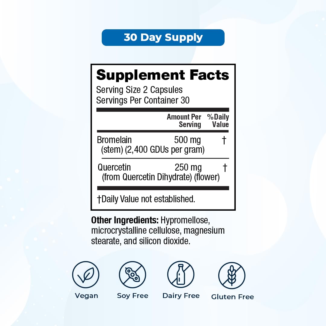 VitaMedica Bromelain & Quercetin ingredients close-up highlighting pineapple stem source.