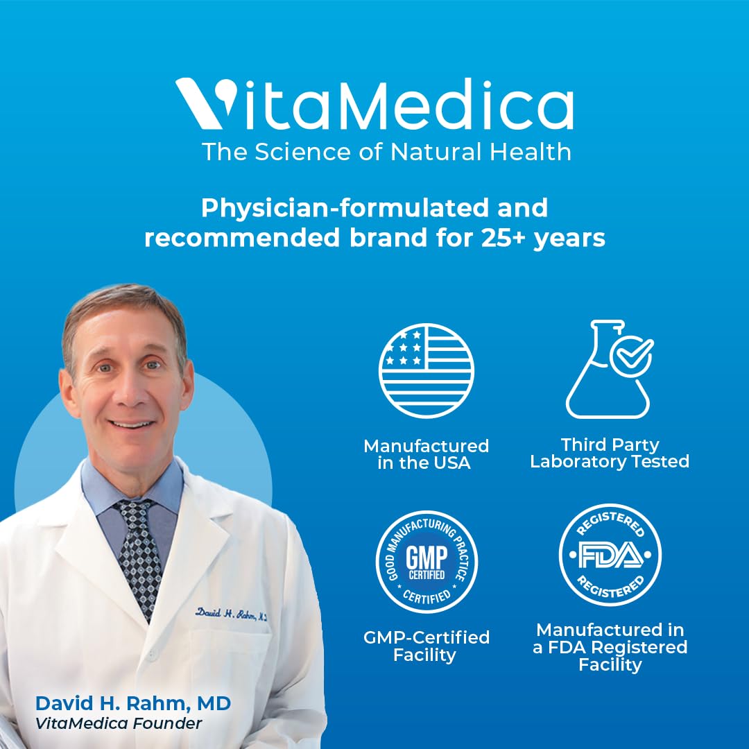 VitaMedica Bromelain & Quercetin lab-tested seal signals quality assurance.