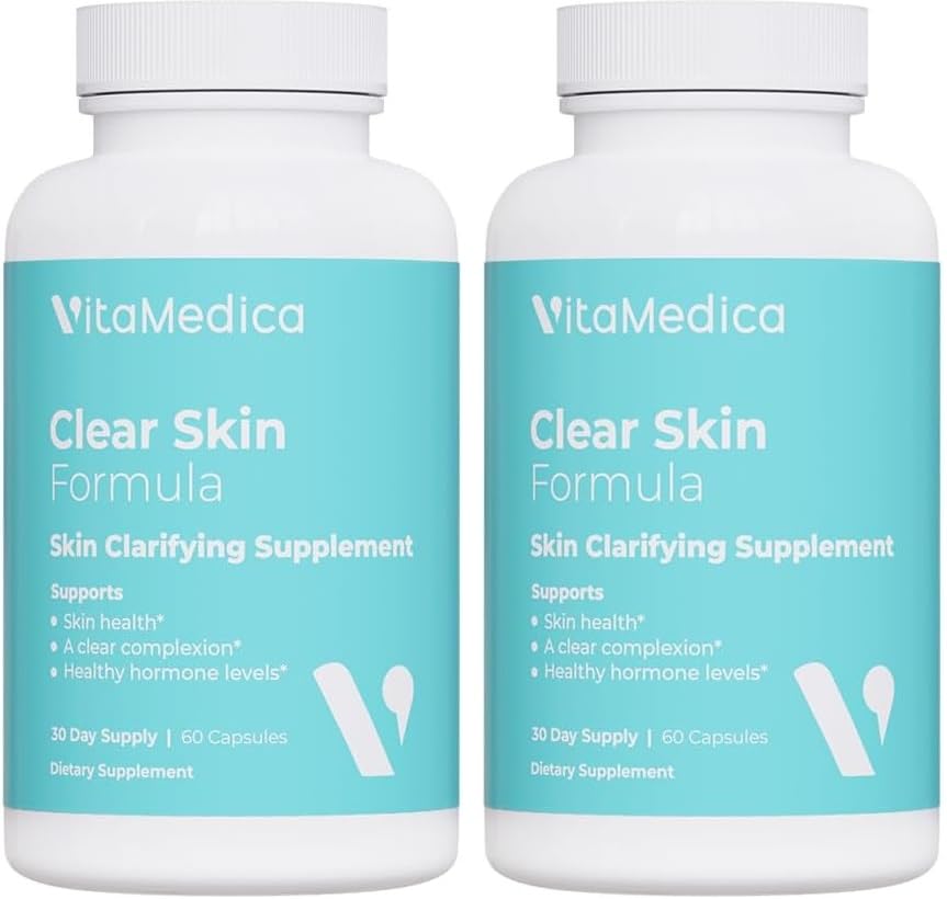VitaMedica Clear Skin Vitamin Formula bottle with label showing skin-supporting blend.