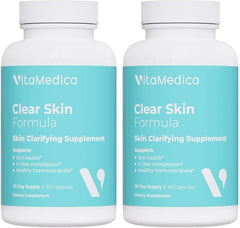 VitaMedica Clear Skin Vitamin Formula bottle with label showing skin-supporting blend.