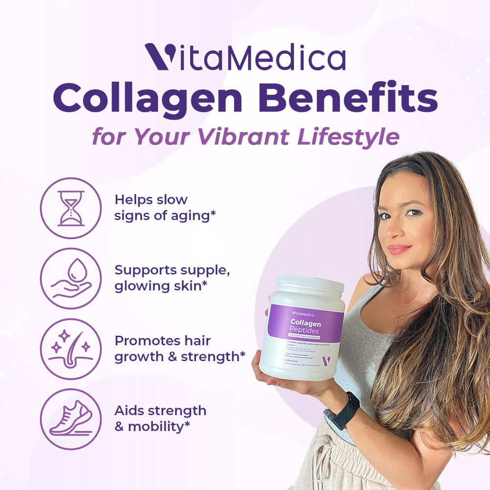 Scoop of VitaMedica Collagen Peptides dissolving easily in water