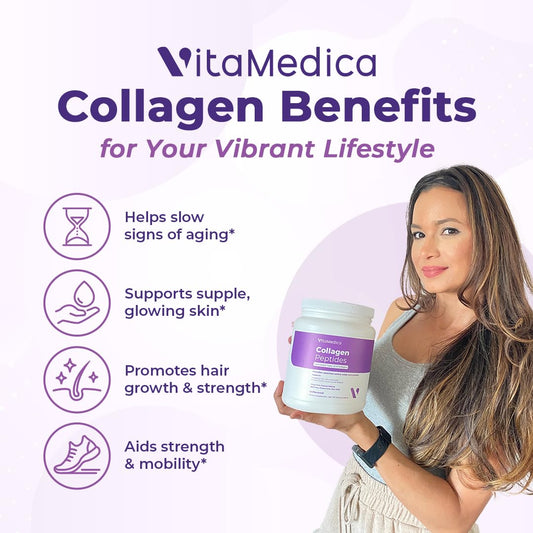 Scoop of VitaMedica Collagen Peptides dissolving easily in water