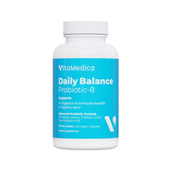 VitaMedica Daily Balance Probiotic-8 bottle on shelf supports daily gut comfort