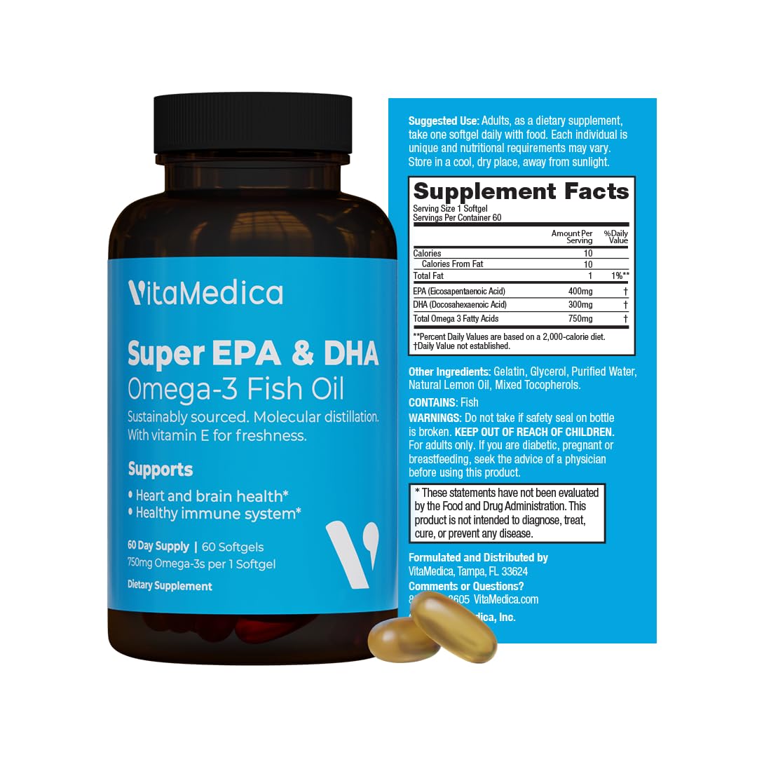 VitaMedica high-potency EPA/DHA fish oil bottle for daily omega-3 support.