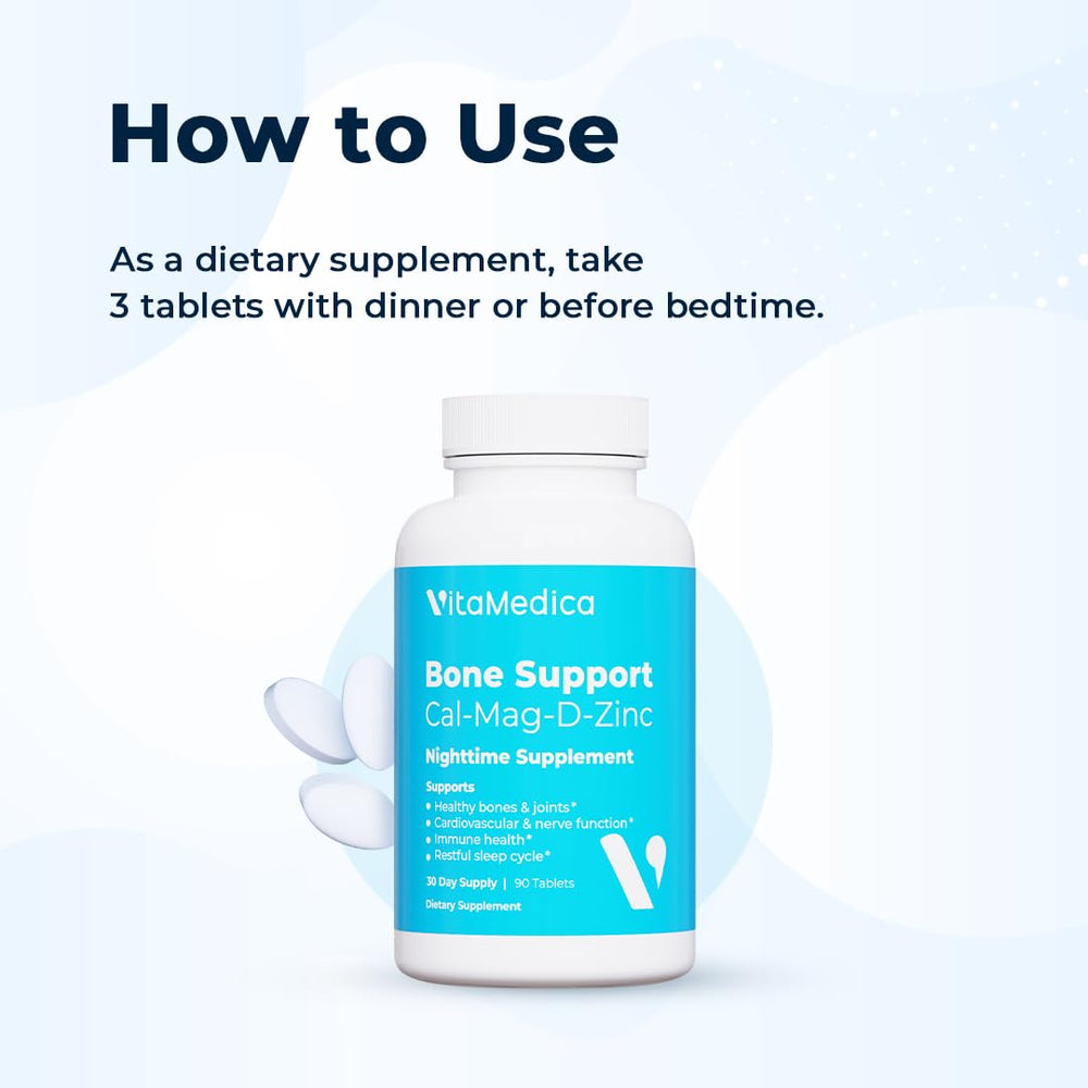 Made in USA stamp on VitaMedica Bone Support bottle.