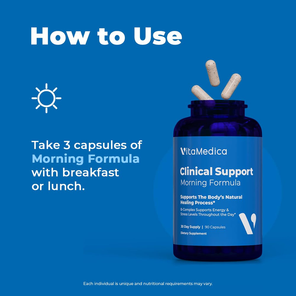 VitaMedica Vitamins A C Zinc support graphic suggests nutrition for healing.