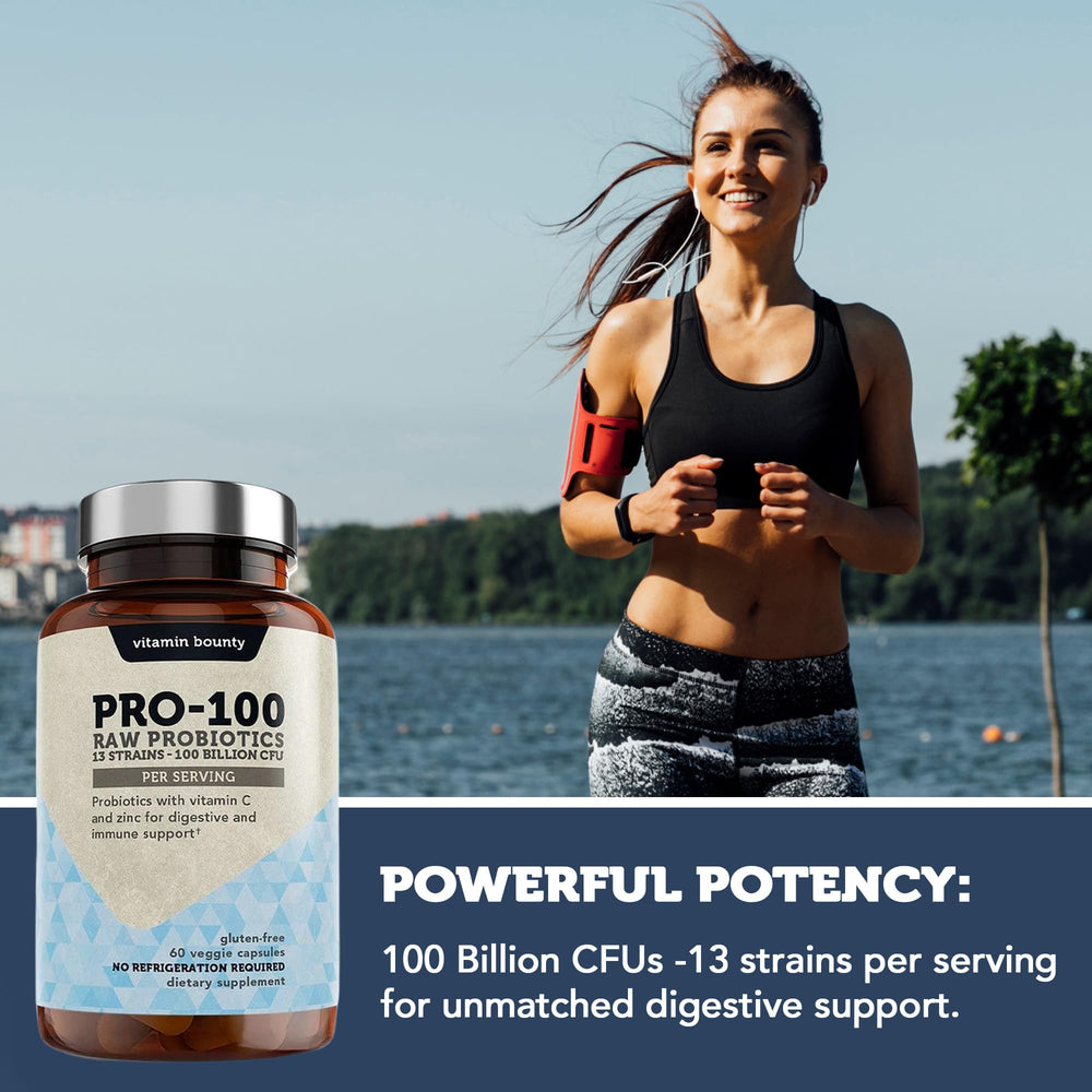 Vitamin Bounty Pro-100 bottle being poured for easy daily use.