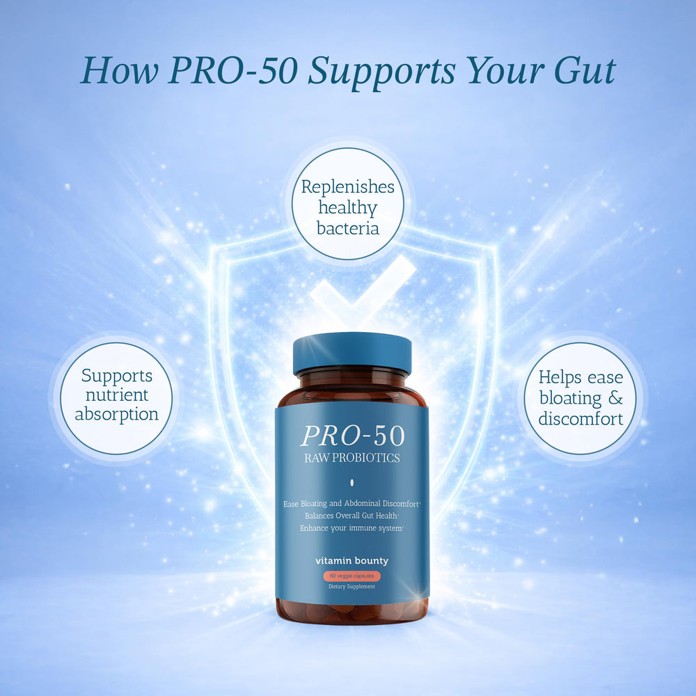 Vitamin Bounty Pro-50 label detail highlighting Lactobacillus and Bifidobacterium strains