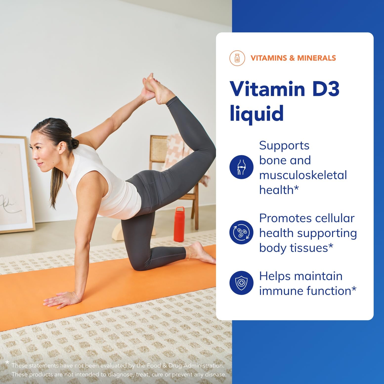 Label closeup highlighting purity and potency from Pure Encapsulations Vitamin D3 Liquid.