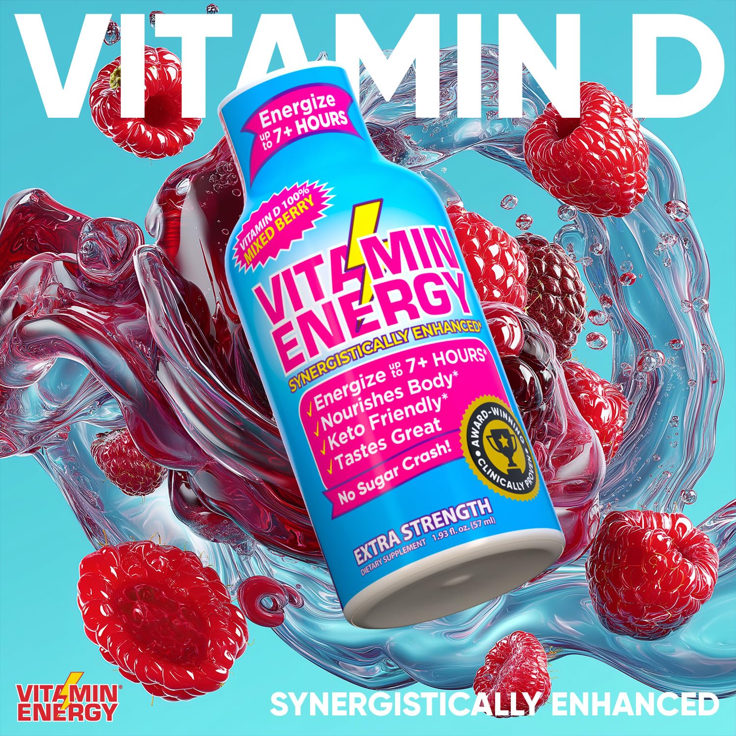 Vitamin Energy 260mg natural caffeine badge signals strong energy