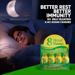 Vitamin Energy 8 Hour Sleep Shot Mango glass with pour, showing easy bedtime intake.