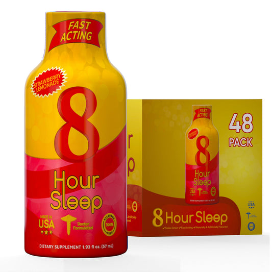 Vitamin Energy 8 Hour Sleep Shot bottle close-up with strawberry lemonade flavor for nighttime calm
