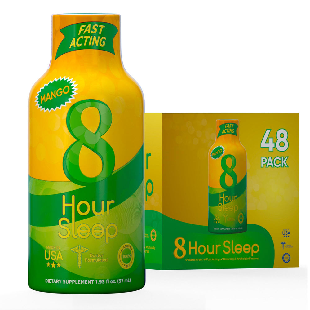 Vitamin Energy 8 Hour Sleep Shot Mango bottle pour for nighttime relaxation.