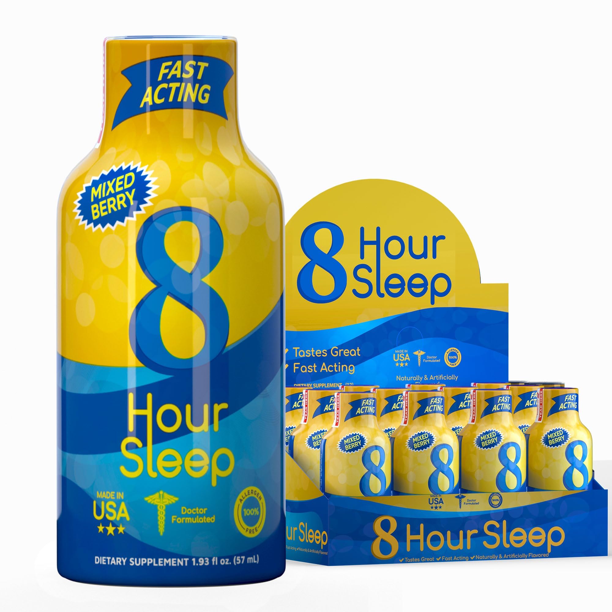Vitamin Energy 8Hour Sleep Shot bottle promotes a calming mixed berry nighttime routine
