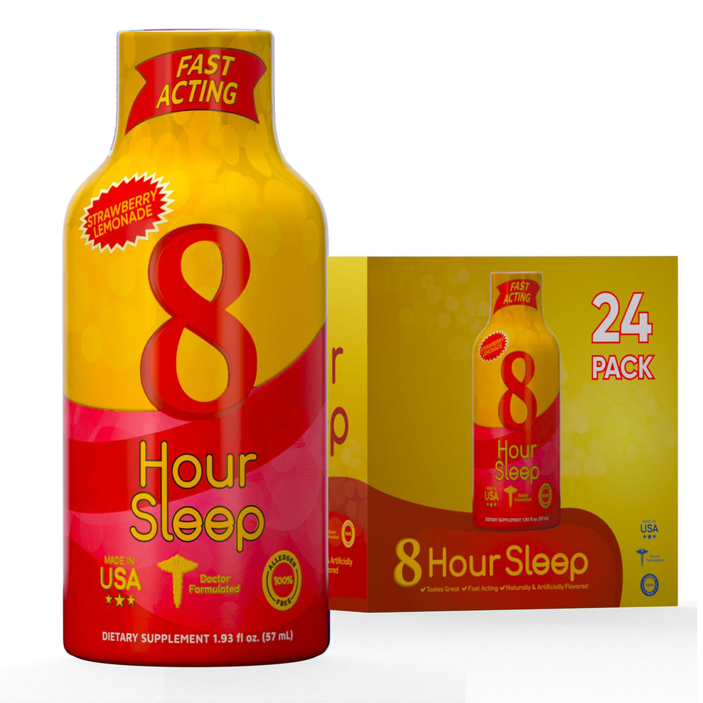 Vitamin Energy 8 Hour Sleep Shot bottle pour promoting a calm, prep-for-bed moment