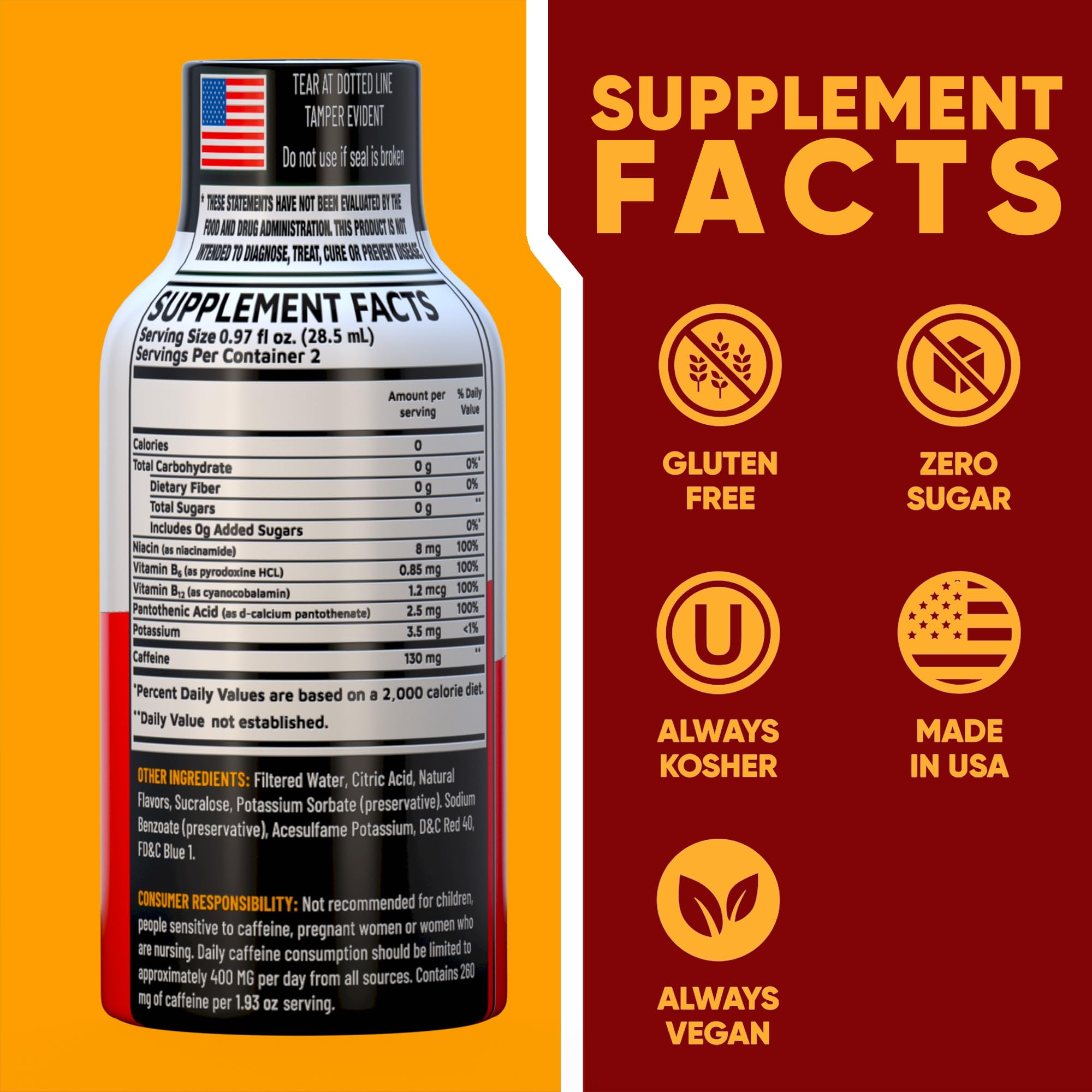 Vitamin Energy B12 Acai Pomegranate shot pour demonstrates flexibility for two servings on demand