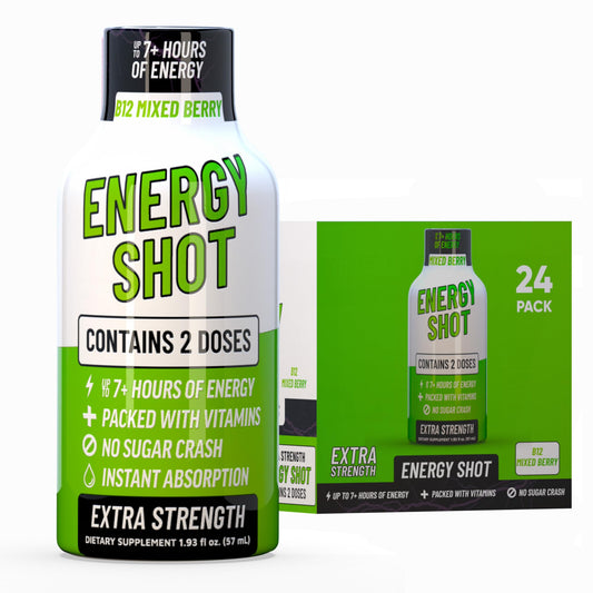 Vitamin Energy B12 mixed berry shot bottle ready for a quick energy lift.