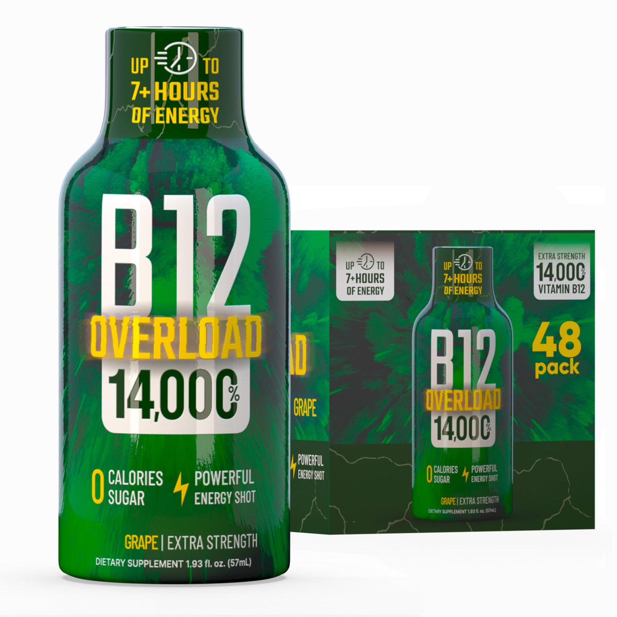 Vitamin Energy B12 Overload grape bottle boosts sustained energy and vitality